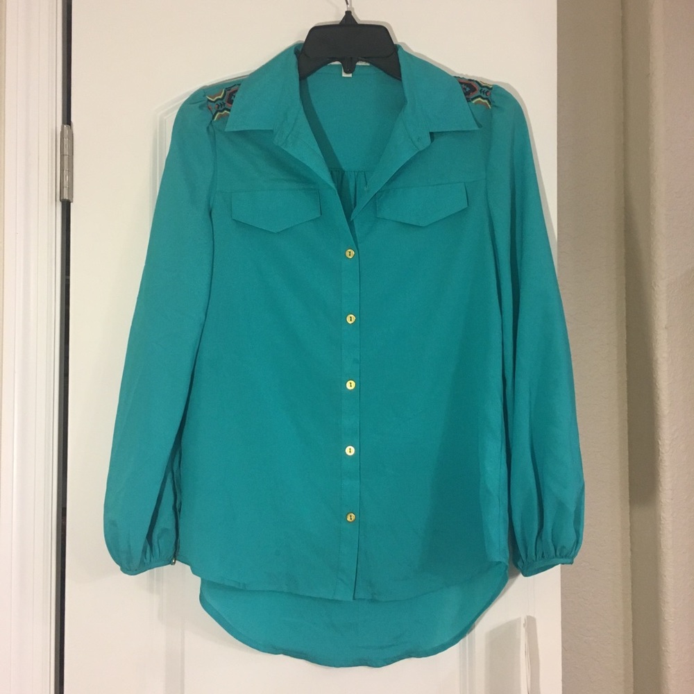 Teal button up blouse
